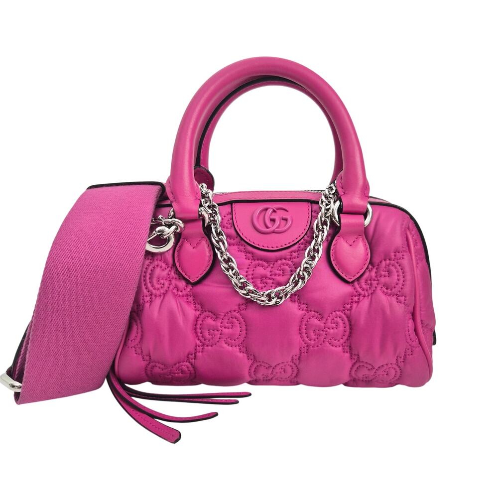 Gucci Nylon Calfskin Enamel GG Matelasse Mini Bowler Bag Lovely